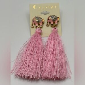 Pink Elephant Tassel Earrings